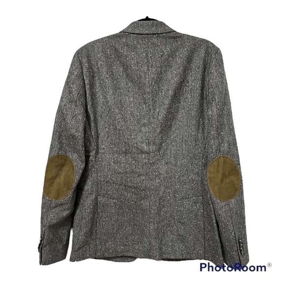 CIRCLE OF GENTLEMEN 100% Virgin Wool Grey Blazer Brown Suede Elbow Patch Size 50 - Picture 2 of 13